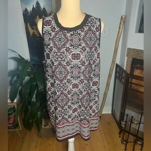 Apt. 9 Women's Sleeveless Top Red Black White Paisley Damask Print Crew Neck xxl